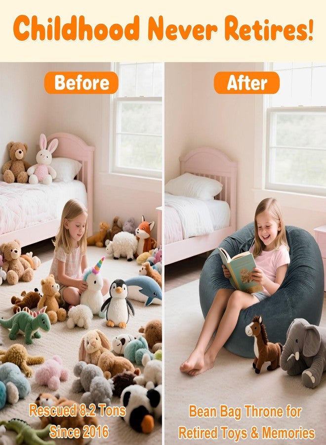 Lukeight Stuffed Animals Storage Bean Bag Chair Cover - Premium Velvet Organizer with YKK Zipper Holds 80+ Plush Toys, Washable Kids Room Decor (No Filling, X-Large) - Image 2